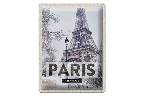 Blechschild Reise 30x40cm Paris Frankreich Eiffelturm Schnee