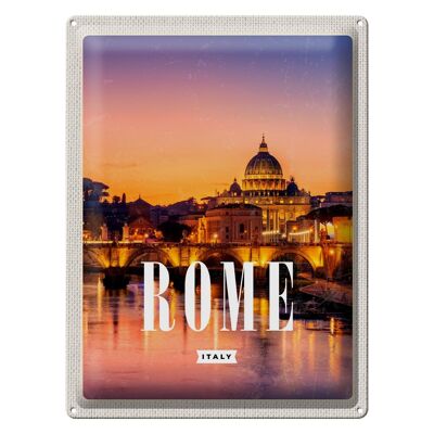 Cartel de chapa de viaje, 30x40cm, Roma, Italia, ciudad, catedral, noche