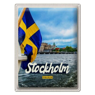 Targa in metallo da viaggio 30x40 cm Stoccolma Svezia giro in barca sul mare