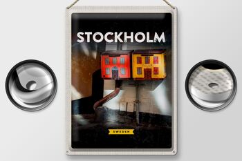 Panneau de voyage en étain, 30x40cm, Stockholm, suède, maison, Art 2