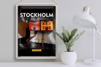 Panneau de voyage en étain, 30x40cm, Stockholm, suède, maison, Art 3