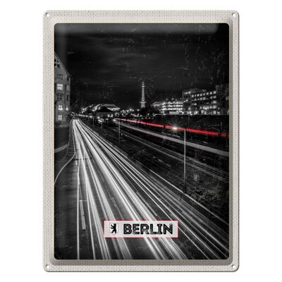 Blechschild Reise 30x40cm Berlin Deutschland Bahn Nacht