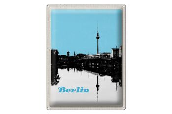 Plaque en tôle voyage 30x40cm Berlin Allemagne rivière noire et blanche 1