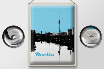 Plaque en tôle voyage 30x40cm Berlin Allemagne rivière noire et blanche 2