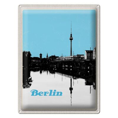 Cartel de chapa viaje 30x40cm Berlín Alemania río blanco negro