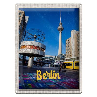 Targa in metallo da viaggio 30x40 cm Berlino Germania Orologio Alexanderplatz
