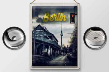Plaque en tôle voyage 30x40cm Gare de Berlin Tour de télévision le soir 2