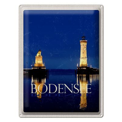 Tin sign travel 30x40cm Lake Constance Germany lighthouse night
