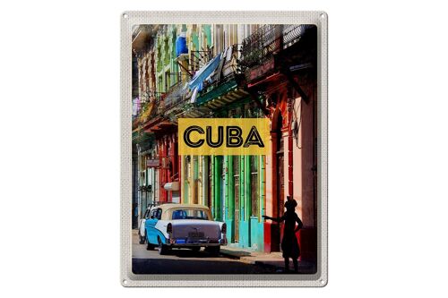 Blechschild Reise 30x40cm Cuba Karibik Oldtimer Haus Gasse