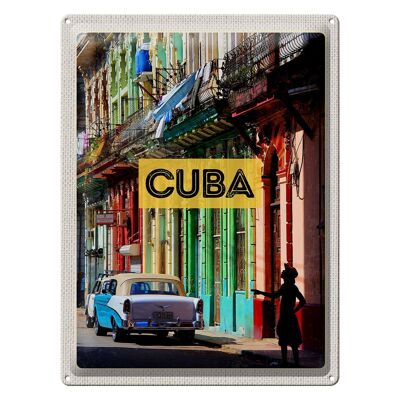 Targa in metallo da viaggio 30x40 cm Cuba Caraibi Vintage Car House Alley