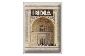 Signe en étain voyage 30x40cm, Inde, entrée du Taj Mahal, personnes 1