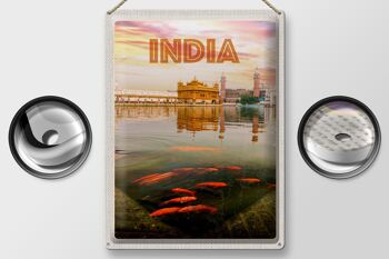 Panneau de voyage en étain, 30x40cm, Temple indien, Amritsar, lac sacré 2