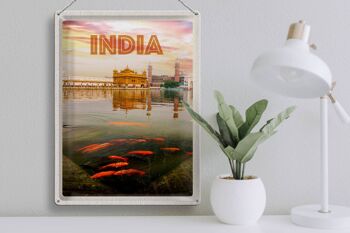 Panneau de voyage en étain, 30x40cm, Temple indien, Amritsar, lac sacré 3