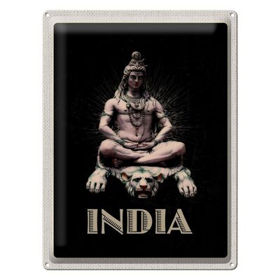 Targa in metallo da viaggio 30x40 cm India Dio Buddismo Leone in meditazione