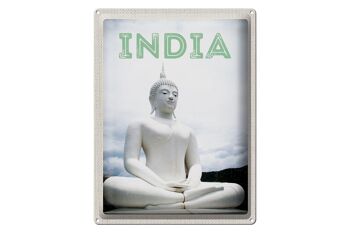 Plaque en tôle voyage 30x40cm Inde sculpture Bouddha blanc 1