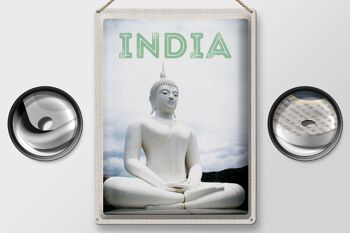Plaque en tôle voyage 30x40cm Inde sculpture Bouddha blanc 2