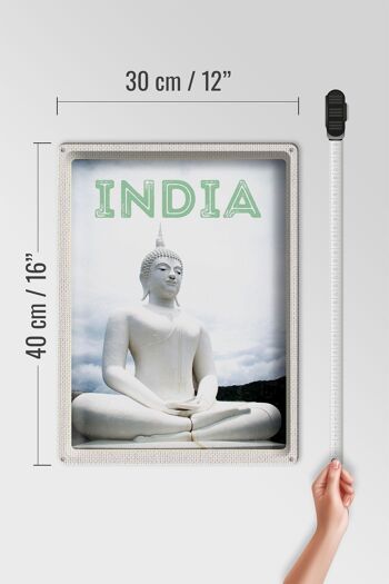 Plaque en tôle voyage 30x40cm Inde sculpture Bouddha blanc 4