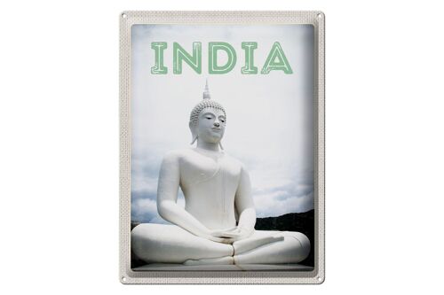 Blechschild Reise 30x40cm Indien weiße Buddha Skulptur