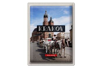 Panneau de voyage en étain, 30x40cm, Cracovie, Pologne, cheval, église du centre-ville 1