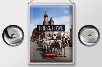 Panneau de voyage en étain, 30x40cm, Cracovie, Pologne, cheval, église du centre-ville 2