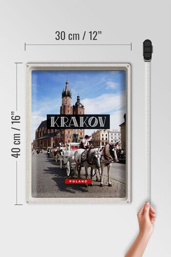 Panneau de voyage en étain, 30x40cm, Cracovie, Pologne, cheval, église du centre-ville 4