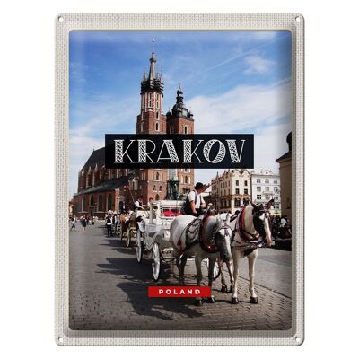 Cartel de chapa de viaje, 30x40cm, Cracovia, Polonia, caballo, centro de la iglesia