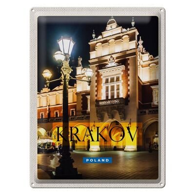 Targa in metallo da viaggio 30x40 cm Cracovia Polonia città di notte lanterna