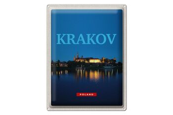 Panneau de voyage en étain, 30x40cm, Cracovie, Pologne, nuit, lac des cerises 1