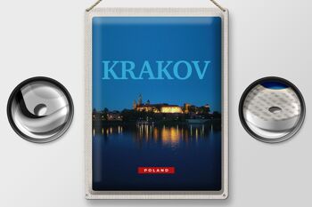 Panneau de voyage en étain, 30x40cm, Cracovie, Pologne, nuit, lac des cerises 2