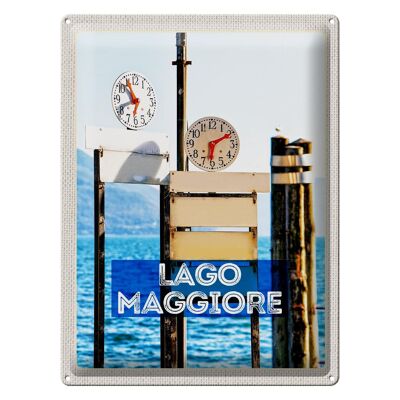 Cartel de chapa de viaje, 30x40cm, lago Maggiore, reloj, tiempo, mar, montañas