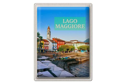 Blechschild Reise 30x40cm Lago Maggiore Gebäude Meer Schirm