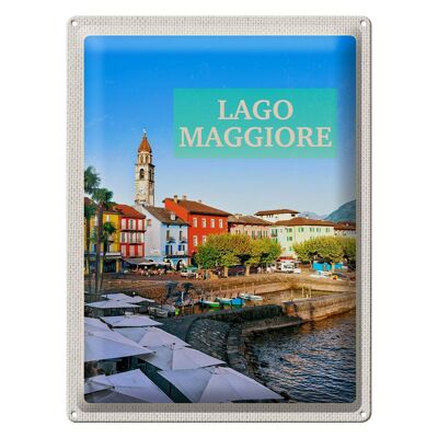 Cartel de chapa de viaje, 30x40cm, edificio del Lago Maggiore, sombrilla de mar