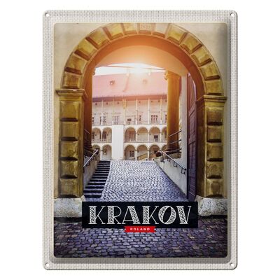 Cartel de chapa de viaje, 30x40cm, Cracovia, Polonia, entrada, edificio, ciudad