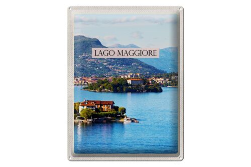 Blechschild Reise 30x40cm Lago Maggiore Aussicht auf Insel Meer