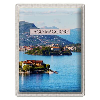 Targa in metallo da viaggio 30x40cm Lago Maggiore vista mare isola