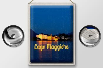 Plaque en tôle voyage 30x40cm Île du Lago Maggiore la nuit en mer 2
