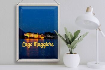 Plaque en tôle voyage 30x40cm Île du Lago Maggiore la nuit en mer 3