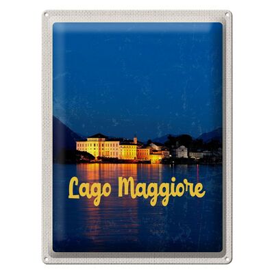 Targa in metallo da viaggio 30x40cm Isola del Lago Maggiore di notte mare