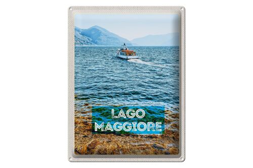 Blechschild Reise 30x40cm Lago Maggiore Italien Insel Boot Meer