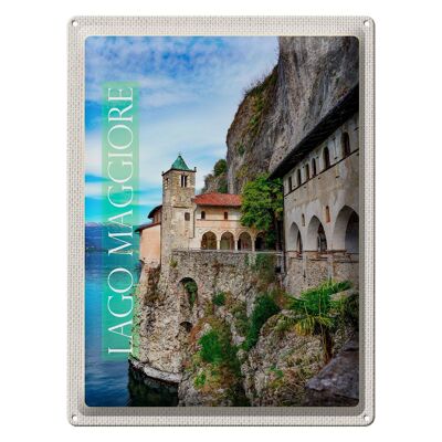 Cartel de chapa viaje 30x40cm Lago Maggiore edificio de pared de roca