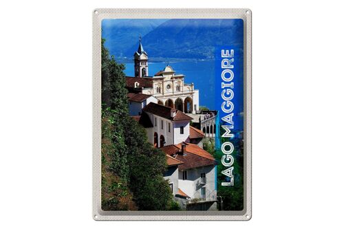 Blechschild Reise 30x40cm Lago Maggiore Aussicht auf Meer Stadt