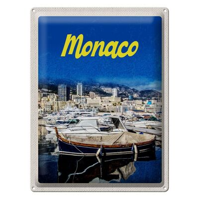 Cartel de chapa de viaje, 30x40cm, Mónaco, Francia, yate, playa, mar