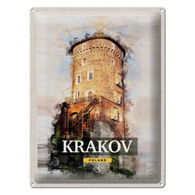 Targa in metallo da viaggio 30x40 cm Torre di Cracovia Pittura Viaggio Destinazione di viaggio