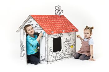 Maison de jeu en carton Princesse avec de jolis contours de filles, princesses, animaux, fleurs, blanc, grand, bricolage, pour la peinture, 3 ans et plus 4