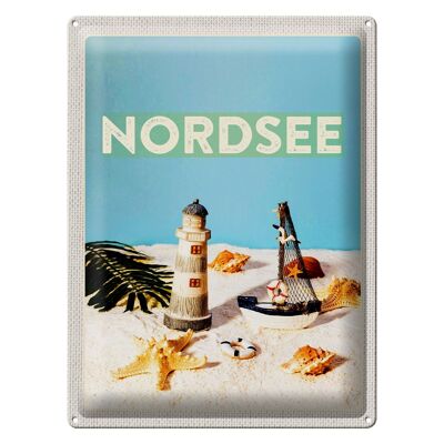 Tin sign travel 30x40cm North Sea lighthouse beach starfish