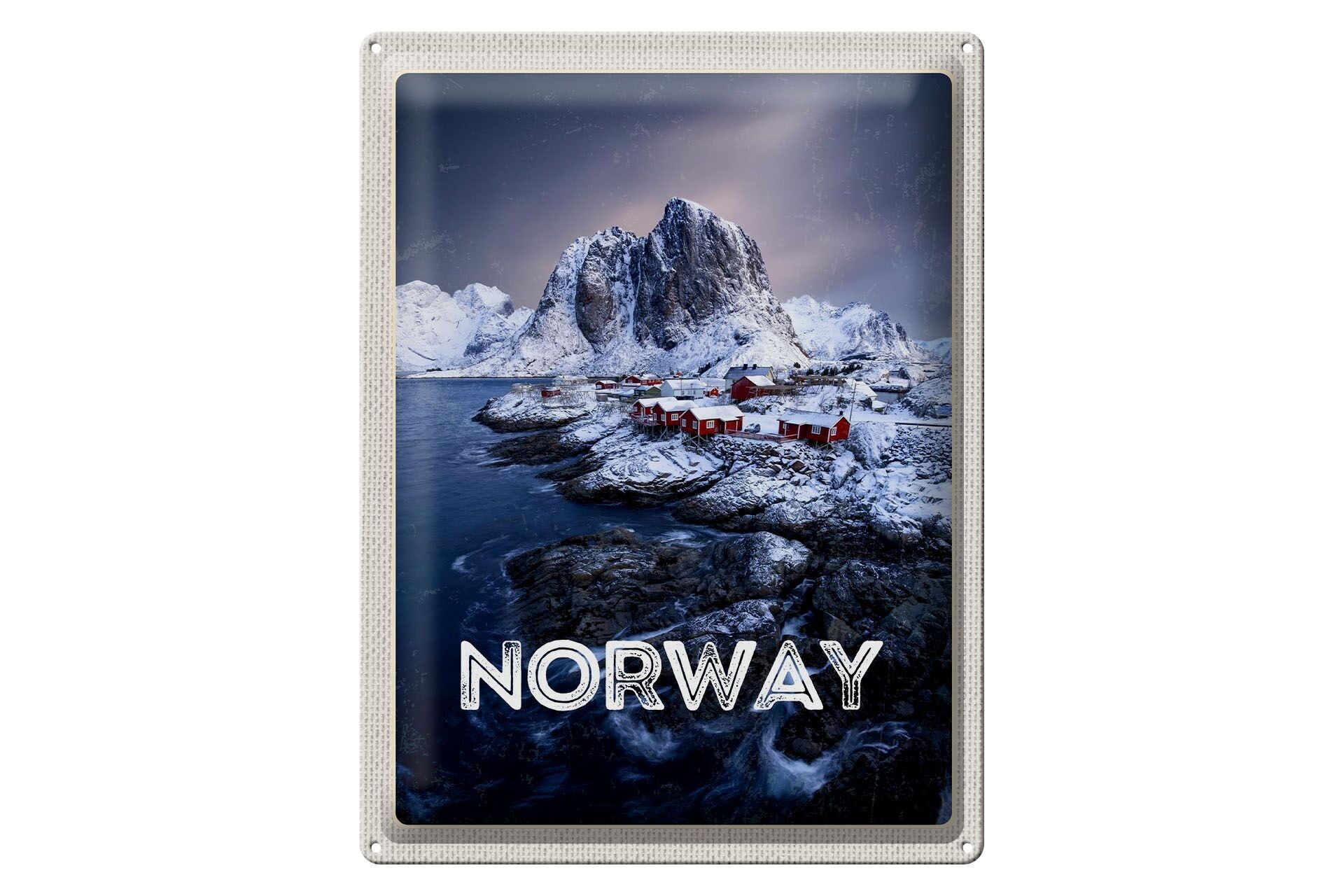 Cartel de chapa de viaje, 30x40cm, Noruega, invierno, escarcha, mar frío