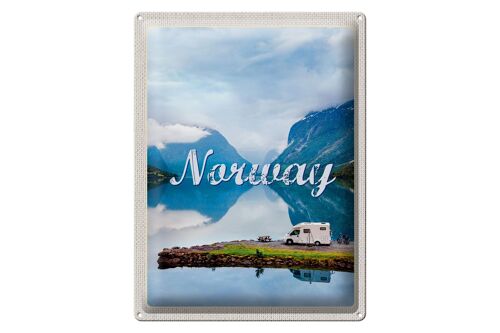 Blechschild Reise 30x40cm Norwegen Camping Meer Reise Natur