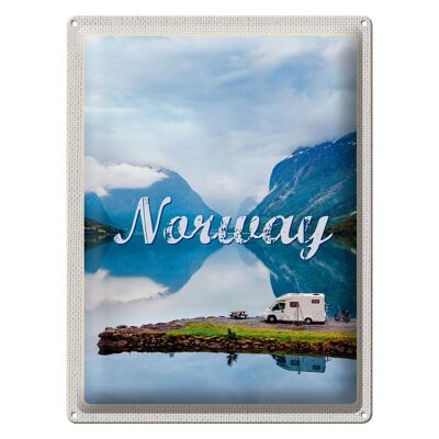 Blechschild Reise 30x40cm Norwegen Camping Meer Reise Natur