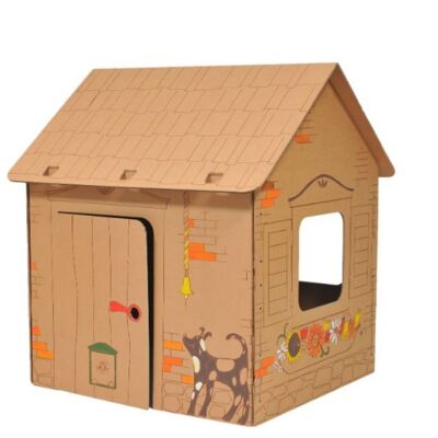 Casita de juegos de cartón con contornos de bonitos animales, marrón, grande, bricolaje, para pintar, más de 3 años