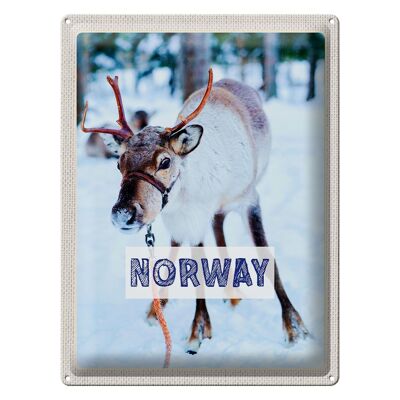 Cartel de chapa viaje 30x40cm Ciervo noruego invierno nieve